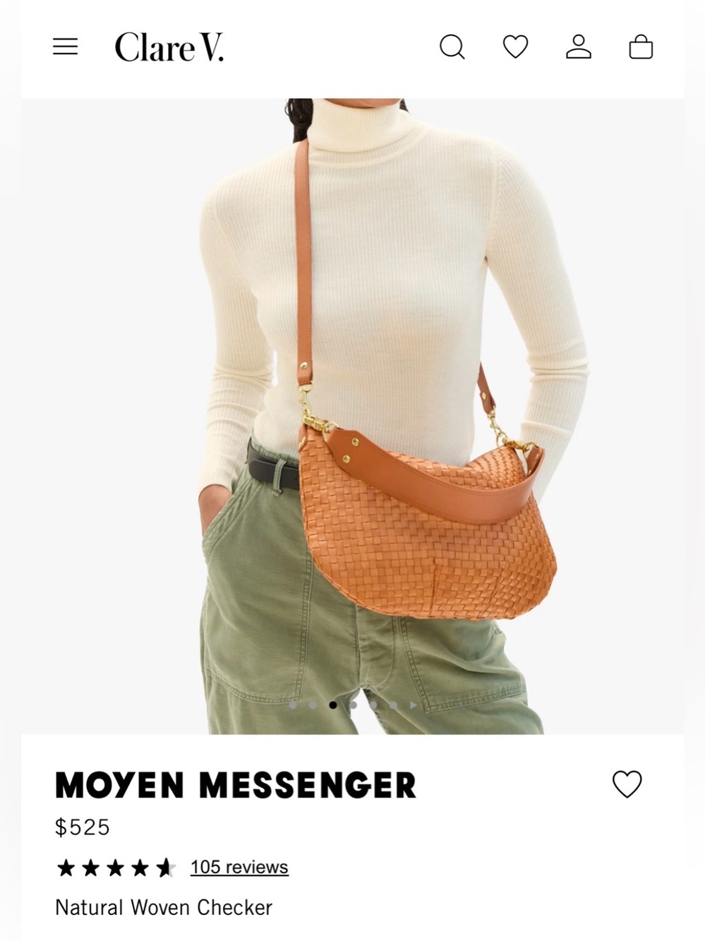 CLARE V Women’s Tan Brown Black Checkered Moyen Messenger Shoulder Bag; Regular - Picture 12 of 12